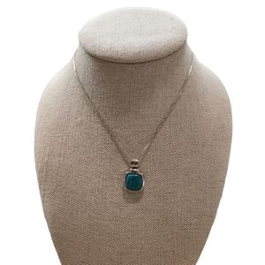 OBJ 925 Italy Stamped Square Turquoise Pendant Necklace